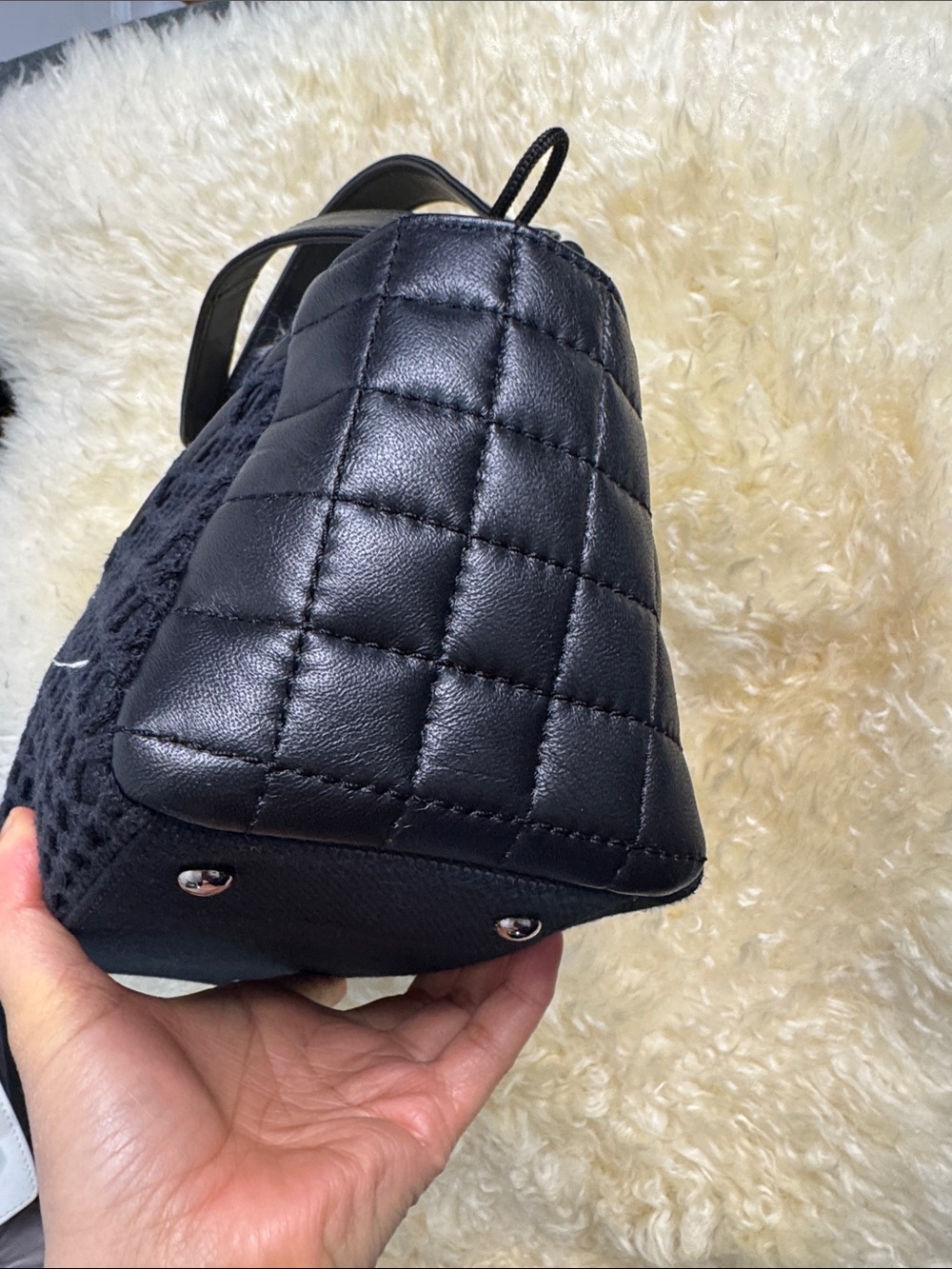 CHANEL Black Quilted Canvas and Leather Chain-Handle Shoulder Bag - Picture 4 of 12